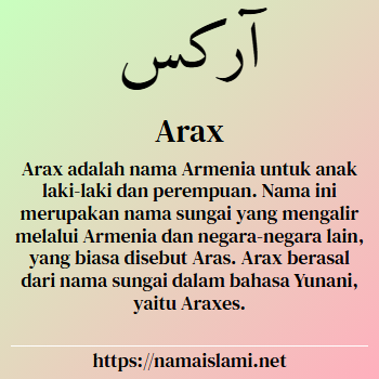 arti nama arax yang merupakan nama islami untuk laki-laki dilengkapi dengan tulisan huruf arab dan maknanya