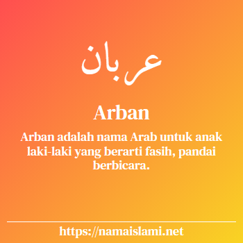 arti nama arban yang merupakan nama islami untuk laki-laki dilengkapi dengan tulisan huruf arab dan maknanya