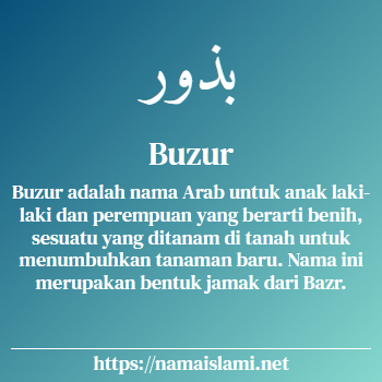 arti nama buzur yang merupakan nama islami untuk laki-laki dilengkapi dengan tulisan huruf arab dan maknanya