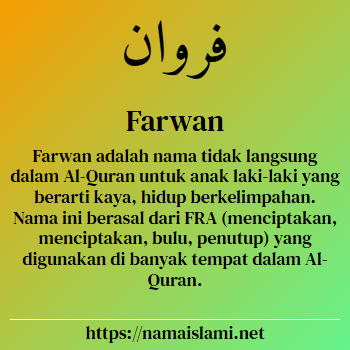 arti nama farwan yang merupakan nama islami untuk laki-laki dilengkapi dengan tulisan huruf arab dan maknanya
