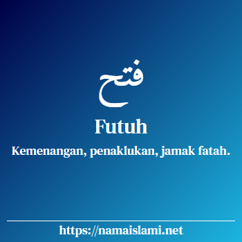 arti nama futuh yang merupakan nama islami untuk laki-laki dilengkapi dengan tulisan huruf arab dan maknanya