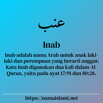 arti nama inab yang merupakan nama islami untuk laki-laki dilengkapi dengan tulisan huruf arab dan maknanya