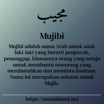 arti nama mujibi yang merupakan nama islami untuk laki-laki dilengkapi dengan tulisan huruf arab dan maknanya