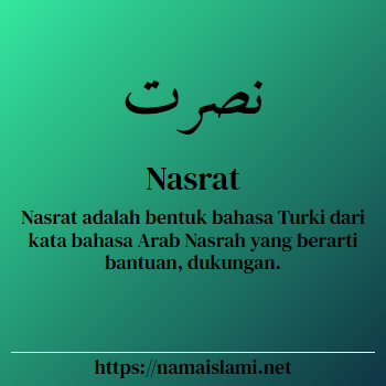arti nama nasrat yang merupakan nama islami untuk laki-laki dilengkapi dengan tulisan huruf arab dan maknanya
