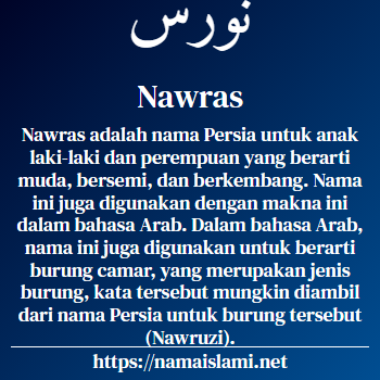 arti nama nawras yang merupakan nama islami untuk laki-laki dilengkapi dengan tulisan huruf arab dan maknanya