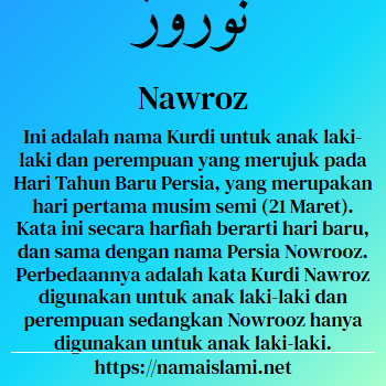 arti nama nawroz yang merupakan nama islami untuk laki-laki dilengkapi dengan tulisan huruf arab dan maknanya