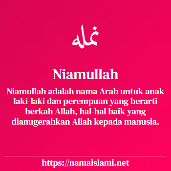 arti nama niamullah yang merupakan nama islami untuk laki-laki dilengkapi dengan tulisan huruf arab dan maknanya