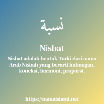 arti nama nisbat yang merupakan nama islami untuk laki-laki dilengkapi dengan tulisan huruf arab dan maknanya