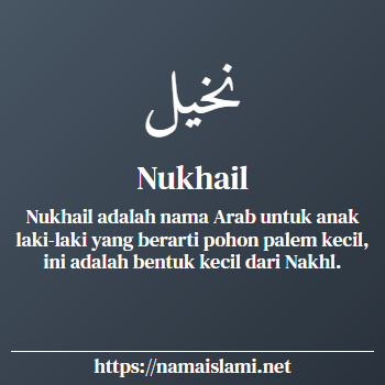 arti nama nukhail yang merupakan nama islami untuk laki-laki dilengkapi dengan tulisan huruf arab dan maknanya