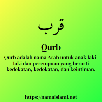 arti nama qurb yang merupakan nama islami untuk laki-laki dilengkapi dengan tulisan huruf arab dan maknanya