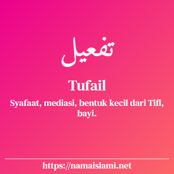 arti nama tufail yang merupakan nama islami untuk laki-laki dilengkapi dengan tulisan huruf arab dan maknanya