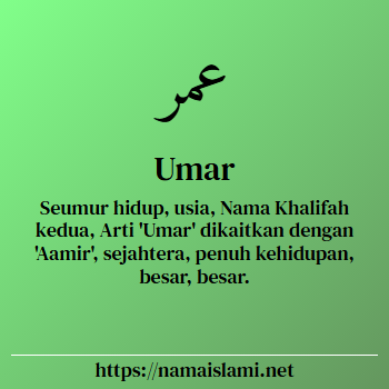 arti nama umar yang merupakan nama islami untuk laki-laki dilengkapi dengan tulisan huruf arab dan maknanya