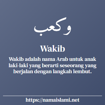 arti nama wakib yang merupakan nama islami untuk laki-laki dilengkapi dengan tulisan huruf arab dan maknanya