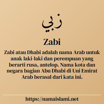 arti nama zabi yang merupakan nama islami untuk laki-laki dilengkapi dengan tulisan huruf arab dan maknanya