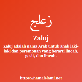arti nama zaluj yang merupakan nama islami untuk laki-laki dilengkapi dengan tulisan huruf arab dan maknanya