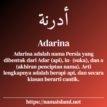 arti nama adarina yang merupakan nama islami untuk perempuan dilengkapi dengan tulisan huruf arab
