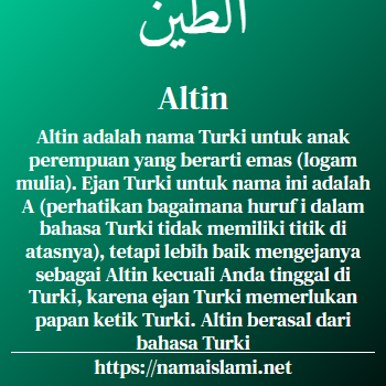 arti nama altin yang merupakan nama islami untuk perempuan dilengkapi dengan tulisan huruf arab
