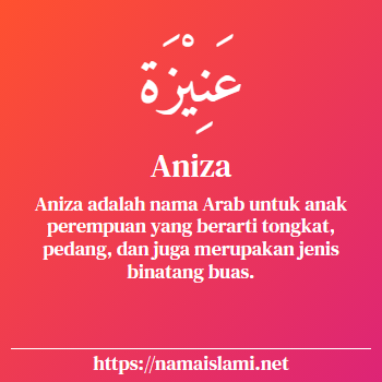 arti nama aniza yang merupakan nama islami untuk perempuan dilengkapi dengan tulisan huruf arab