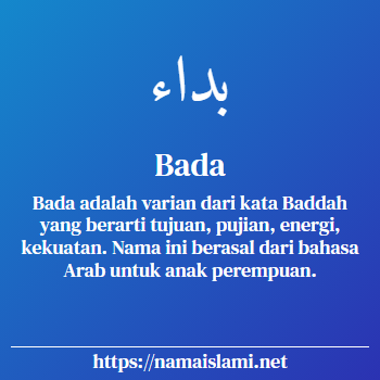 arti nama bada yang merupakan nama islami untuk perempuan dilengkapi dengan tulisan huruf arab