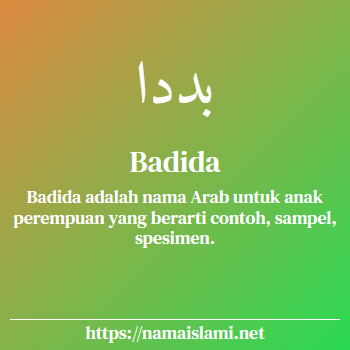 arti nama badida yang merupakan nama islami untuk perempuan dilengkapi dengan tulisan huruf arab