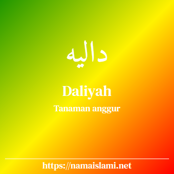 arti nama daliyah yang merupakan nama islami untuk perempuan dilengkapi dengan tulisan huruf arab