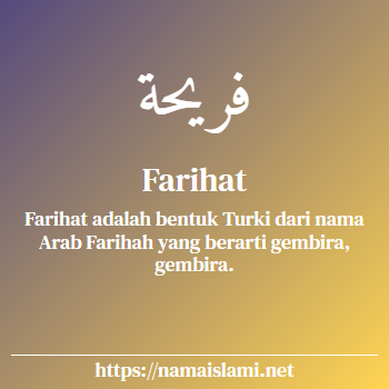 arti nama farihat yang merupakan nama islami untuk perempuan dilengkapi dengan tulisan huruf arab