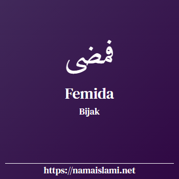 arti nama femida yang merupakan nama islami untuk perempuan dilengkapi dengan tulisan huruf arab