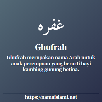 arti nama ghufrah yang merupakan nama islami untuk perempuan dilengkapi dengan tulisan huruf arab