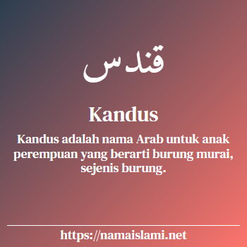 arti nama kandus yang merupakan nama islami untuk perempuan dilengkapi dengan tulisan huruf arab
