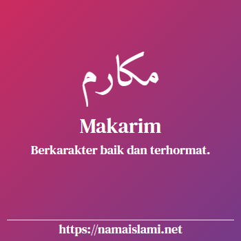 arti nama makarim yang merupakan nama islami untuk perempuan dilengkapi dengan tulisan huruf arab