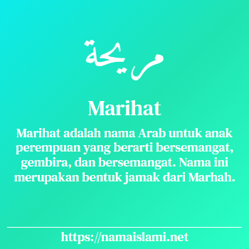 arti nama marihat yang merupakan nama islami untuk perempuan dilengkapi dengan tulisan huruf arab