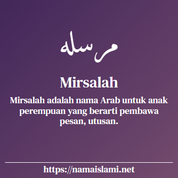 arti nama mirsalah yang merupakan nama islami untuk perempuan dilengkapi dengan tulisan huruf arab