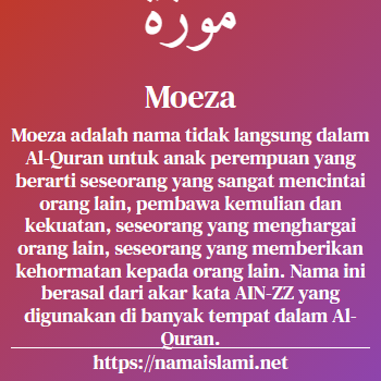 arti nama moeza yang merupakan nama islami untuk perempuan dilengkapi dengan tulisan huruf arab