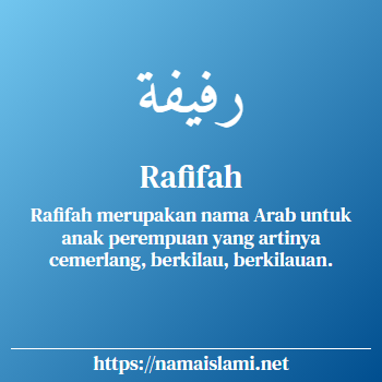 arti nama rafifah yang merupakan nama islami untuk perempuan dilengkapi dengan tulisan huruf arab
