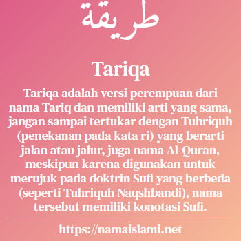 arti nama tariqa yang merupakan nama islami untuk perempuan dilengkapi dengan tulisan huruf arab