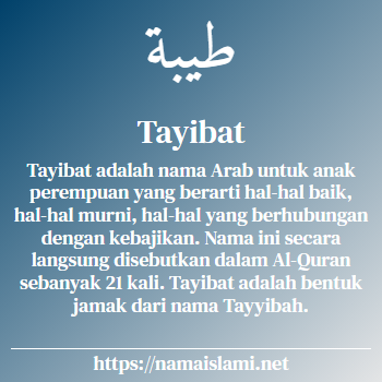 arti nama tayibat yang merupakan nama islami untuk perempuan dilengkapi dengan tulisan huruf arab