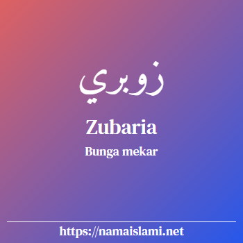 arti nama zubaria yang merupakan nama islami untuk perempuan dilengkapi dengan tulisan huruf arab